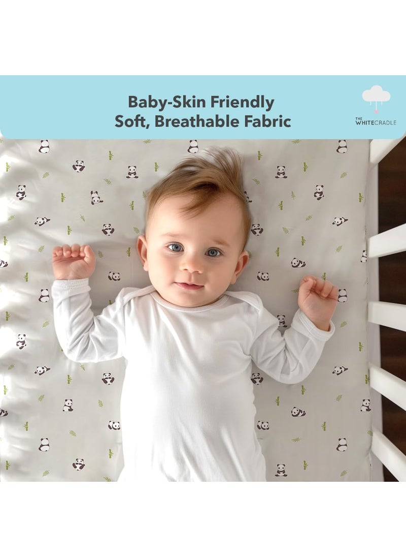 Cotton Baby Crib Fitted Bed Sheets for Cot Organic Twill Fabric Baby Bedding for New Born Infants Toddlers 55x28 Pack of 1 The White Cradle Grey Panda