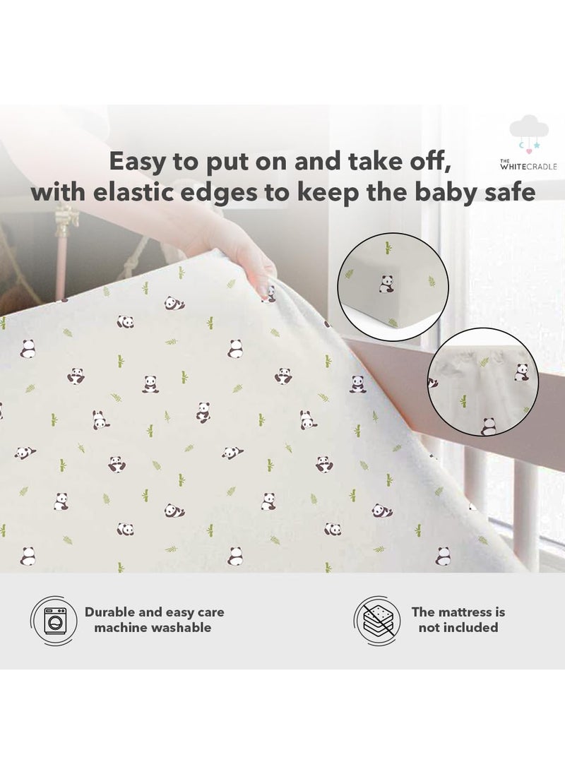 Cotton Baby Crib Fitted Bed Sheets for Cot Organic Twill Fabric Baby Bedding for New Born Infants Toddlers 55x28 Pack of 1 The White Cradle Grey Panda