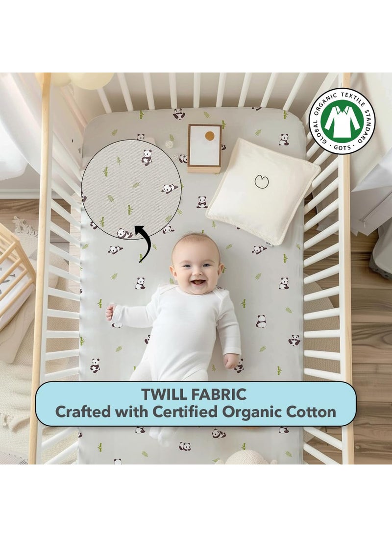 Cotton Baby Crib Fitted Bed Sheets for Cot Organic Twill Fabric Baby Bedding for New Born Infants Toddlers 55x28 Pack of 1 The White Cradle Grey Panda