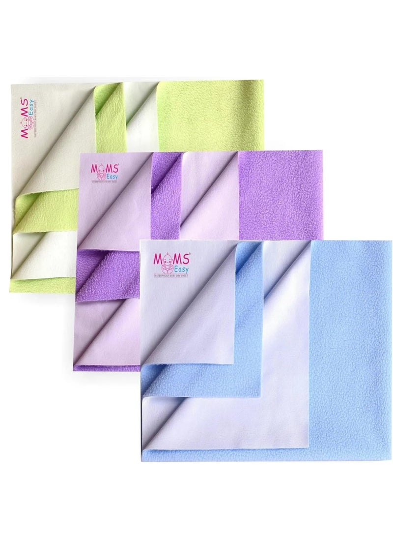 MOMSEASY New Born Baby Drysheet Urine Sheet for Bed Protect Baby Dry Mats Waterproof Baby Dry Mattress and Baby Asseceries from New Born Baby ComboSky Blue Lilic Green Medium 100x70 cm