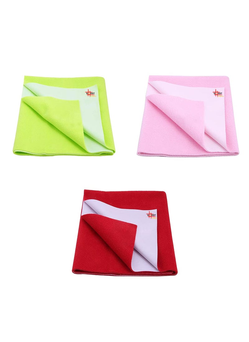 GIANT IMPEX Waterproof Antibacterial Quick Dry Ultra Absorbent Baby Dry SheetBed Wetting ProtectorCrib SheetPlay MatSmall Pista Green Baby Pink Red Pack of 3