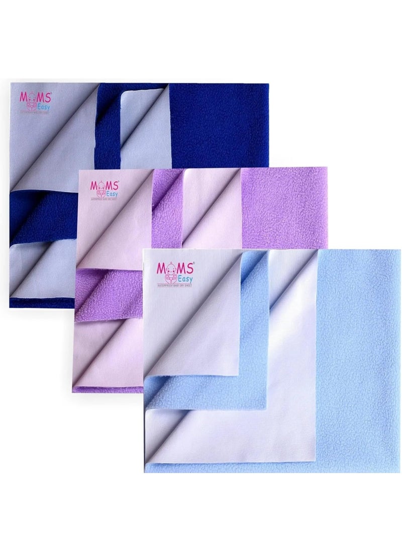 MOMSEASY New Born Baby Drysheet Urine Sheet for Bed Protect Baby Dry Mats Waterproof Baby Dry Mattress and Baby Asseceries from New Born Baby ComboSky Blue Lilic Royal Blue Large 140x100 cm