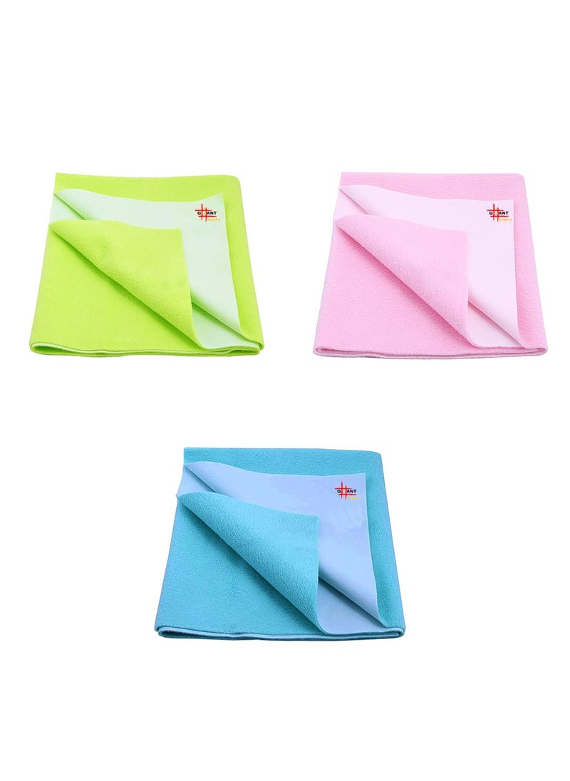 GIANT IMPEX Waterproof Antibacterial Quick Dry Ultra Absorbent Baby Dry SheetBed Wetting ProtectorCrib SheetPlay MatLarge Pista Green Salmon Rose Peacock Blue Pack of 3