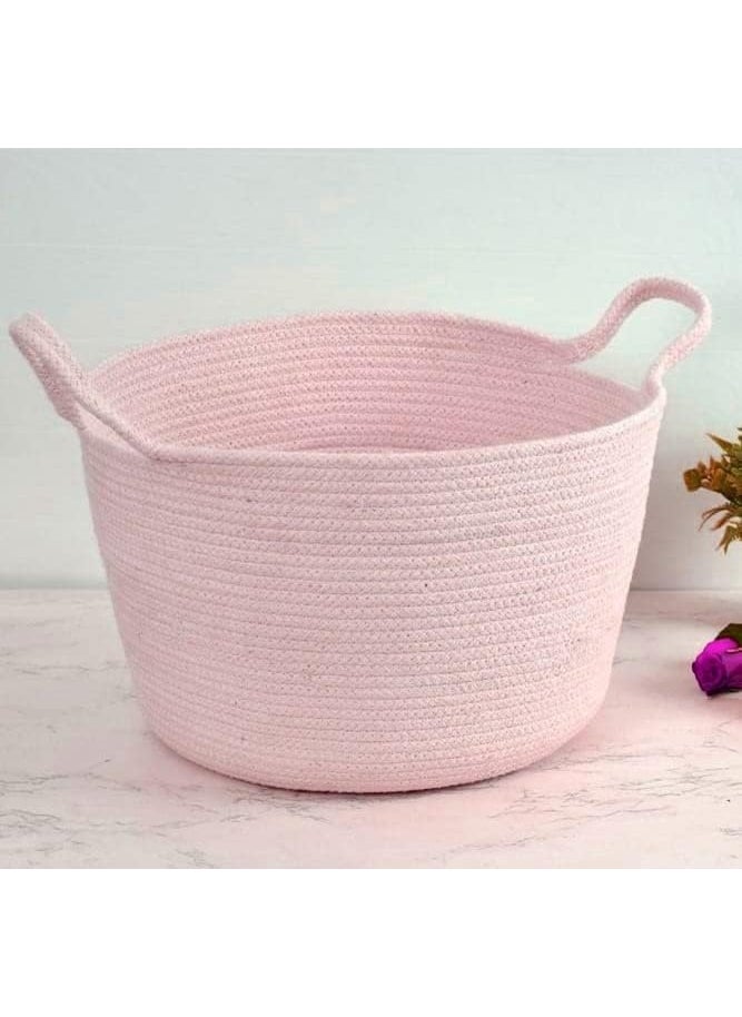 FIASCO Cotton Rope Woven Storage Basket with Handles Diaper Caddy Organizer Baby Shower Basket for Kids Room 122 x 87 x 9 Inches Pink