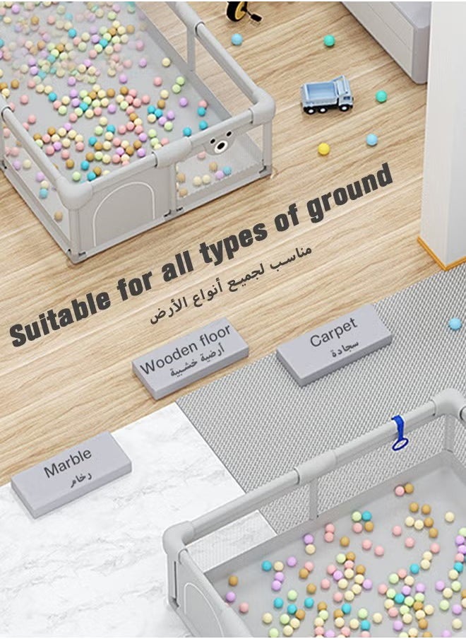 bbet Playpen, Playpen for Baby, 150*180cm Baby Play Area, Baby Playpen with Mat Baby Fence for Baby Safety,Fence for Kids ,Infant Indoor And Outdoor Kids Activity Center With 50 Pieces Ocean Balls and 2 Packs of Pull Rings حاجز العاب للاطفال سياج امان للعب الاطفال