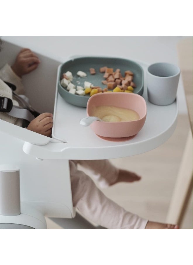 Béaba Silicone 4-Piece Dishware - 100% Silicone Baby Plate Set, Baby Bowls - Includes Baby Plate, Baby Bowl, Baby Cup, 2nd Stage Silicone Spoon, (Eucalyptus)