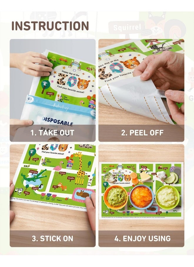 Babebay Disposable Stick-on Placemats 40 Pack for Baby & Kids & Toddler, Sticky Placemats Restaurant Table Mats 12