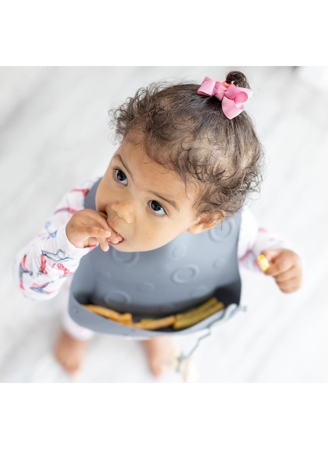 BUSY BABY Bungee Bib – Adjustable Silicone Bib with Pocket & Tether System for Mess-Free Meals with Babies & Toddlers