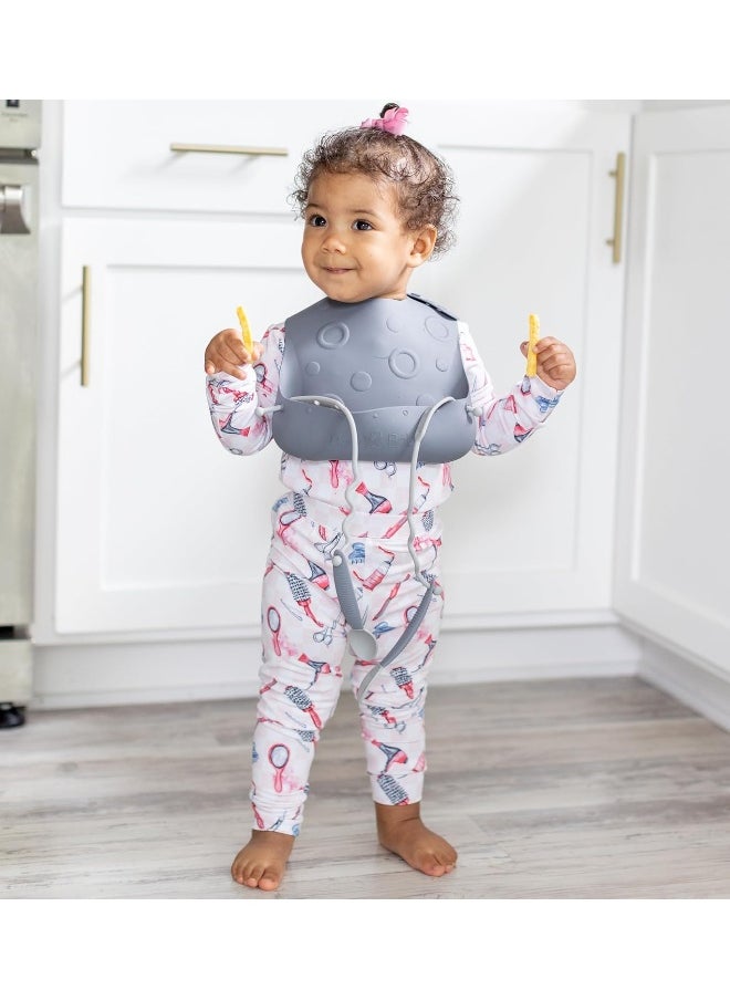 BUSY BABY Bungee Bib – Adjustable Silicone Bib with Pocket & Tether System for Mess-Free Meals with Babies & Toddlers