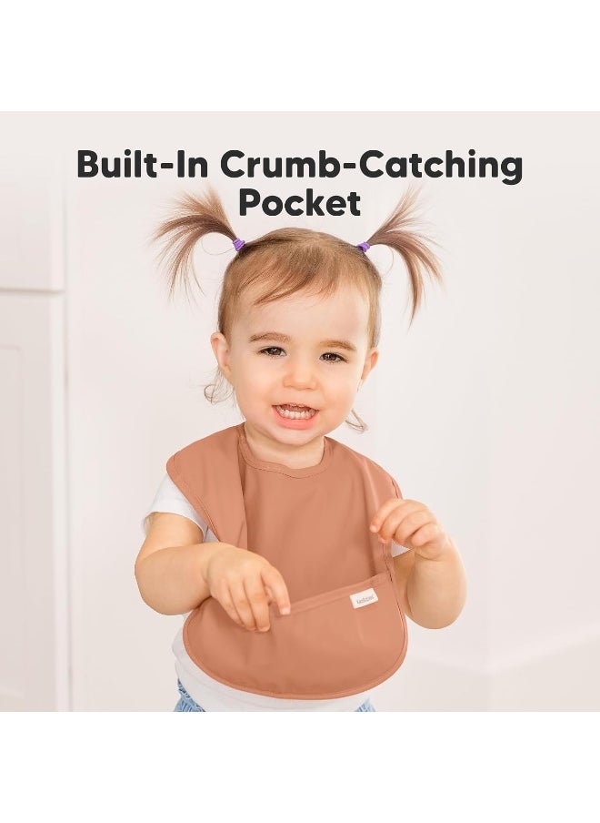 3-Pack Waterproof Baby Bibs for Eating - Lightweight Baby Bib with Food Catcher, Mess Proof Toddler Bibs, Waterproof Bibs for Baby Boys, Baby Girls, Feeding Bibs, Drool Bibs, Baby Food Bibs