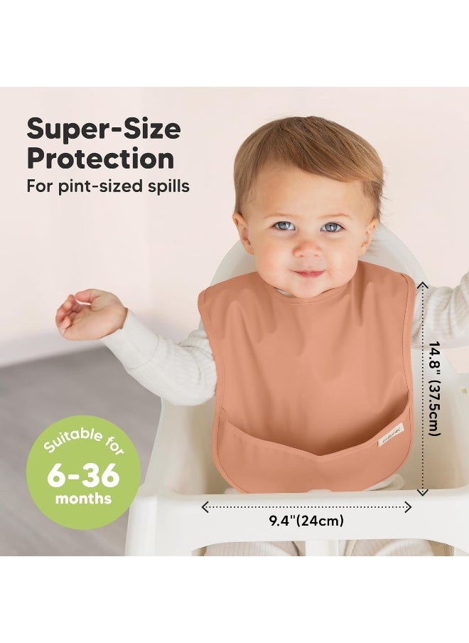 3-Pack Waterproof Baby Bibs for Eating - Lightweight Baby Bib with Food Catcher, Mess Proof Toddler Bibs, Waterproof Bibs for Baby Boys, Baby Girls, Feeding Bibs, Drool Bibs, Baby Food Bibs