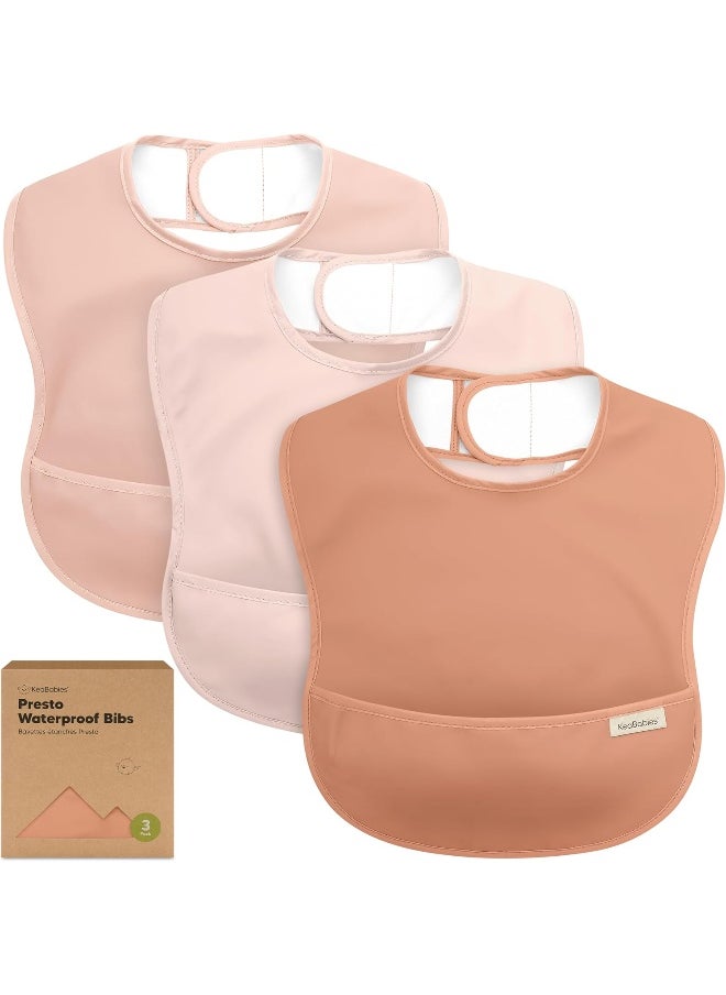 3-Pack Waterproof Baby Bibs for Eating - Lightweight Baby Bib with Food Catcher, Mess Proof Toddler Bibs, Waterproof Bibs for Baby Boys, Baby Girls, Feeding Bibs, Drool Bibs, Baby Food Bibs