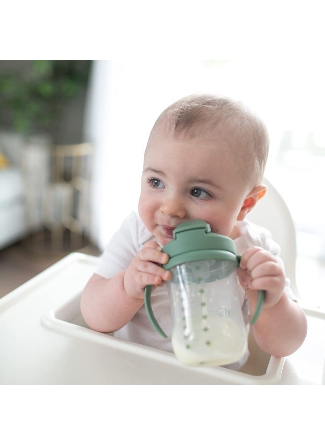 Dr. Brown's Milestones Baby's First Straw Cup, Training Cup with Weighted Straw, 9oz/270mL, Olive Green, BPA Free, 6m+