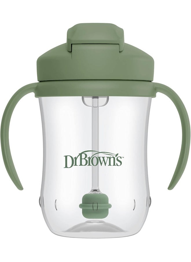 Dr. Brown's Milestones Baby's First Straw Cup, Training Cup with Weighted Straw, 9oz/270mL, Olive Green, BPA Free, 6m+