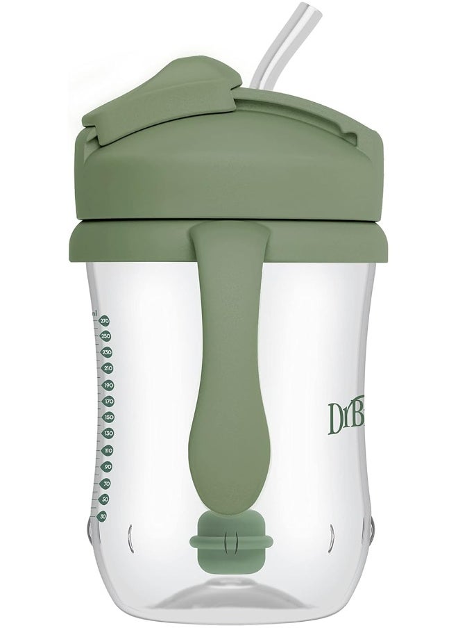 Dr. Brown's Milestones Baby's First Straw Cup, Training Cup with Weighted Straw, 9oz/270mL, Olive Green, BPA Free, 6m+