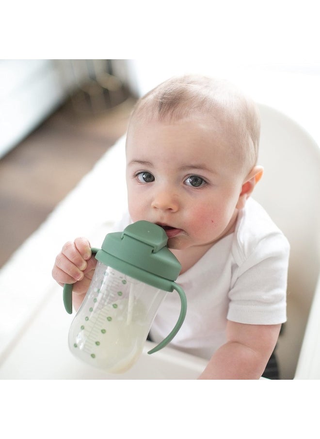Dr. Brown's Milestones Baby's First Straw Cup, Training Cup with Weighted Straw, 9oz/270mL, Olive Green, BPA Free, 6m+