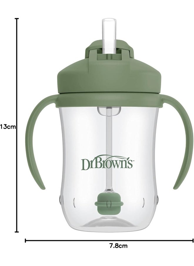 Dr. Brown's Milestones Baby's First Straw Cup, Training Cup with Weighted Straw, 9oz/270mL, Olive Green, BPA Free, 6m+
