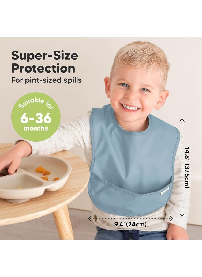 3-Pack Waterproof Baby Bibs for Eating - Lightweight Baby Bib with Food Catcher, Mess Proof Toddler Bibs, Waterproof Bibs for Baby Boys, Baby Girls, Feeding Bibs, Drool Bibs, Baby Food Bibs