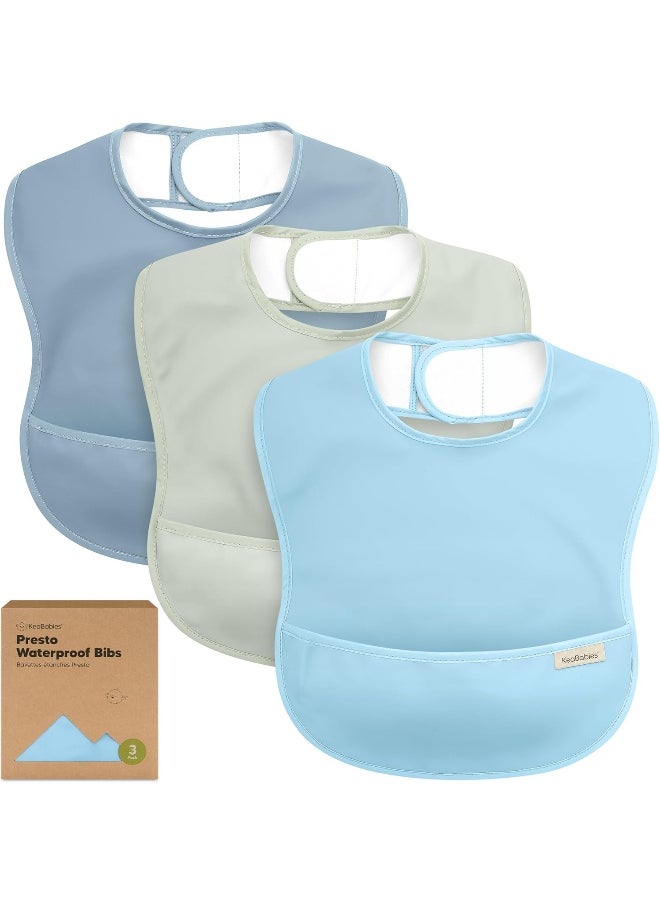 3-Pack Waterproof Baby Bibs for Eating - Lightweight Baby Bib with Food Catcher, Mess Proof Toddler Bibs, Waterproof Bibs for Baby Boys, Baby Girls, Feeding Bibs, Drool Bibs, Baby Food Bibs