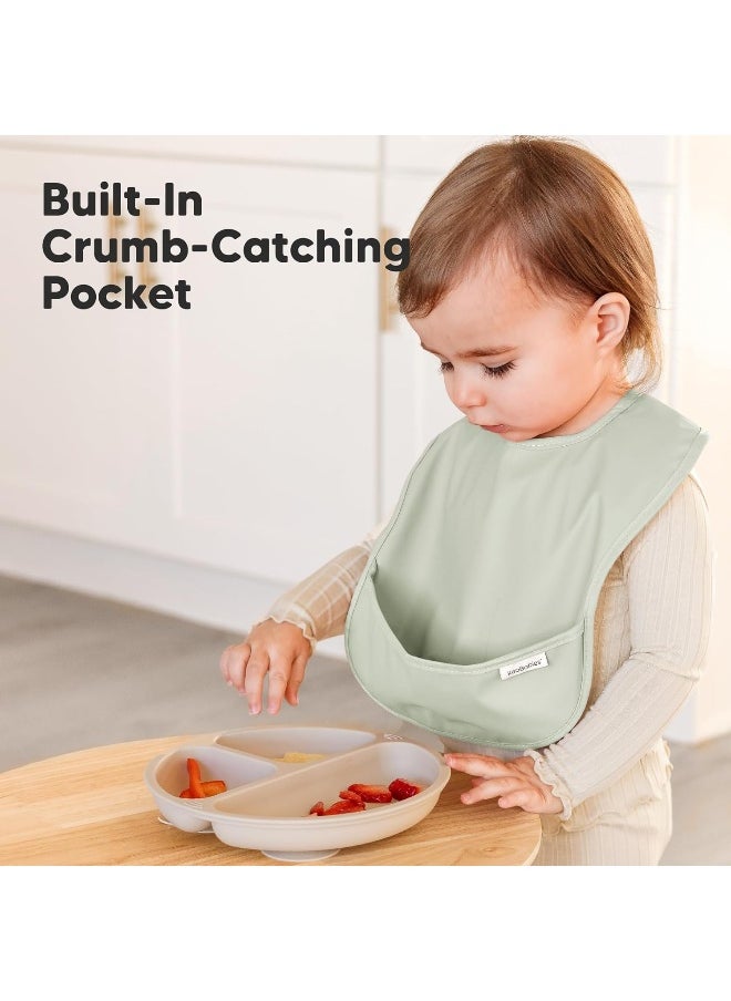 3-Pack Waterproof Baby Bibs for Eating - Lightweight Baby Bib with Food Catcher, Mess Proof Toddler Bibs, Waterproof Bibs for Baby Boys, Baby Girls, Feeding Bibs, Drool Bibs, Baby Food Bibs