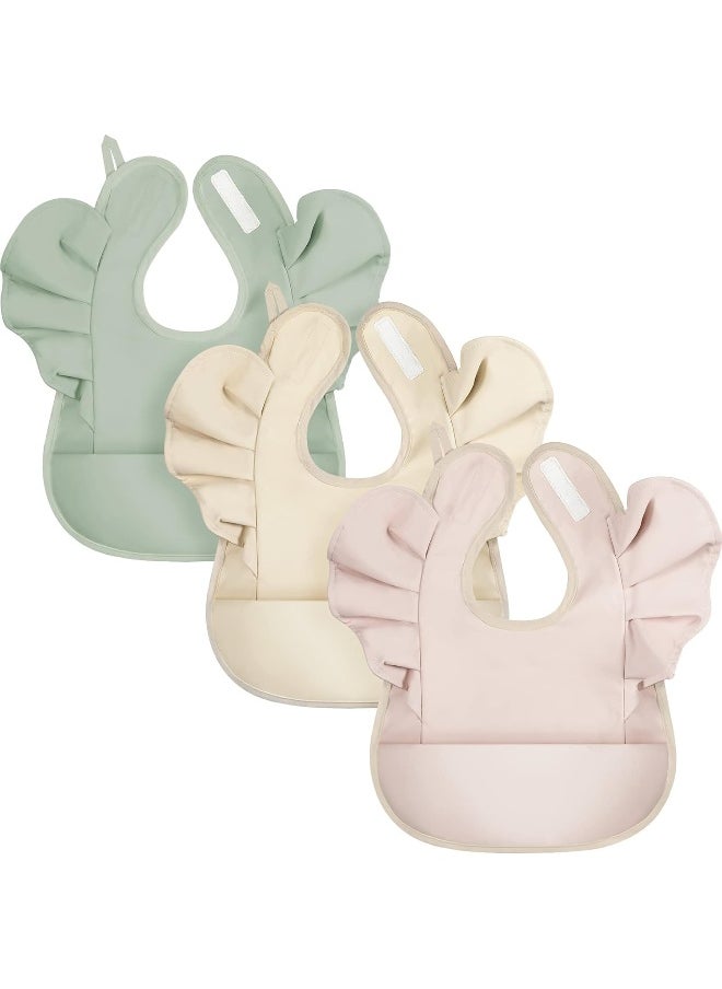 JaGely 3 Pcs Baby Bib for Eating Waterproof Baby Bib Baby Girl Food Bib Washable Toddler Bib Soft Feeding Bib with Food Catcher for Baby Boy or Girl Eating Travel Home Supplies