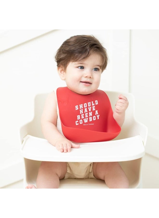 BELLA TUNNO Wonder Bib - Adjustable Silicone Baby Bibs for Girls & Boys, Durable and Waterproof BPA Free Silicone, Cowboy