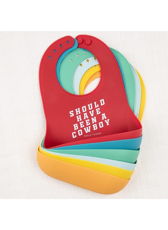 BELLA TUNNO Wonder Bib - Adjustable Silicone Baby Bibs for Girls & Boys, Durable and Waterproof BPA Free Silicone, Cowboy