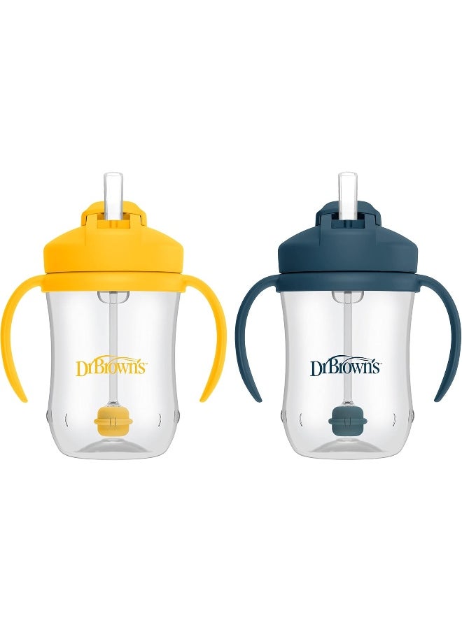Dr. Brown's Milestones Baby's First Straw Cup Sippy Cup with Straw 6m+, 9oz/270ml, 2 Pack, Dark Blue & Vintage Yellow