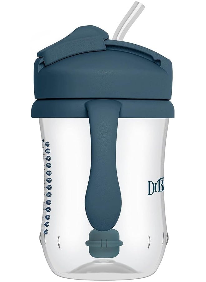 Dr. Brown's Milestones Baby's First Straw Cup Sippy Cup with Straw 6m+, 9oz/270ml, 2 Pack, Dark Blue & Vintage Yellow
