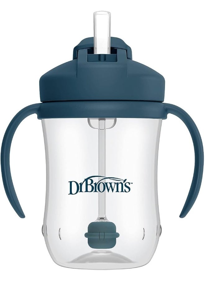Dr. Brown's Milestones Baby's First Straw Cup Sippy Cup with Straw 6m+, 9oz/270ml, 2 Pack, Dark Blue & Vintage Yellow