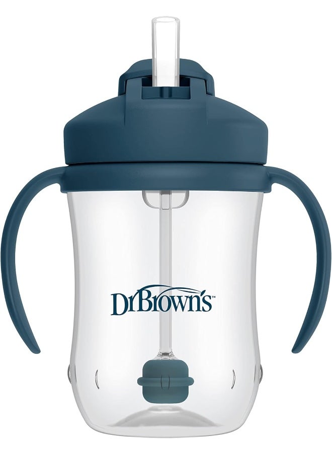 Dr. Brown's Milestones Baby's First Straw Cup, Training Cup with Weighted Straw, 9oz/270mL, Dark Blue, BPA Free, 6m+