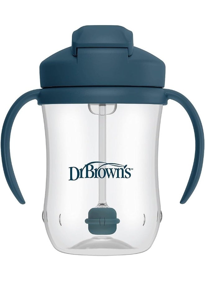 Dr. Brown's Milestones Baby's First Straw Cup, Training Cup with Weighted Straw, 9oz/270mL, Dark Blue, BPA Free, 6m+