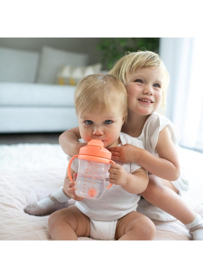 Dr. Brown's Milestones Baby's First Straw Cup, Training Cup with Weighted Straw, 9oz/270mL, Coral, BPA Free, 6m+