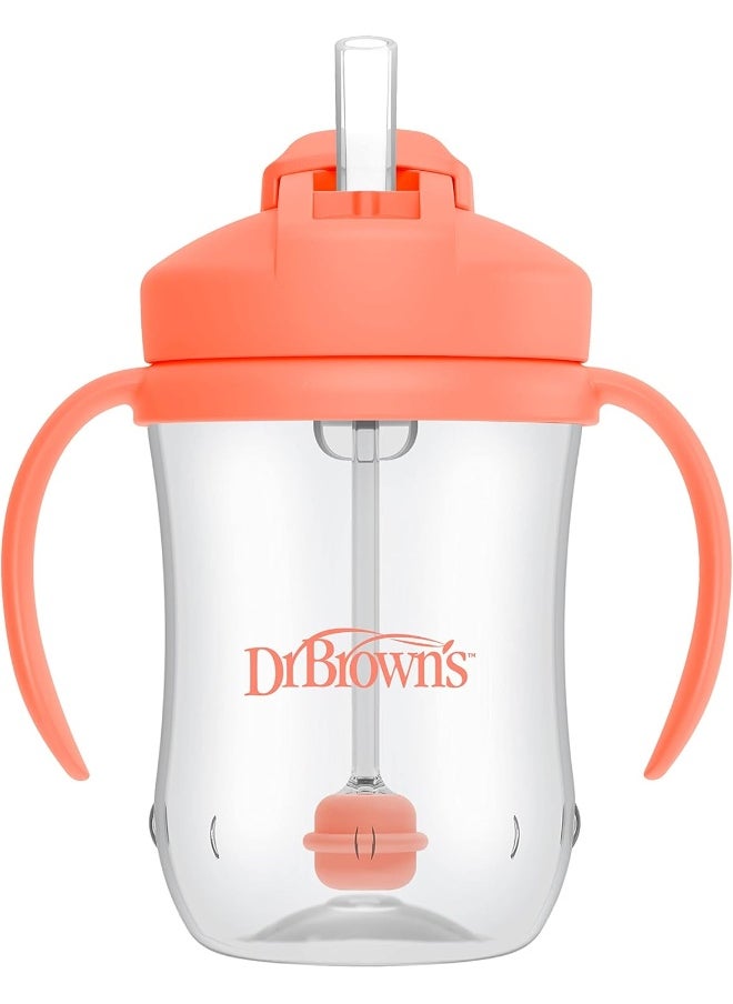 Dr. Brown's Milestones Baby's First Straw Cup, Training Cup with Weighted Straw, 9oz/270mL, Coral, BPA Free, 6m+