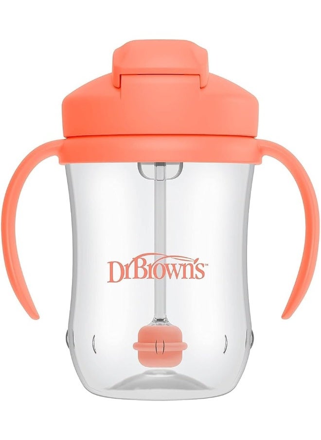 Dr. Brown's Milestones Baby's First Straw Cup, Training Cup with Weighted Straw, 9oz/270mL, Coral, BPA Free, 6m+