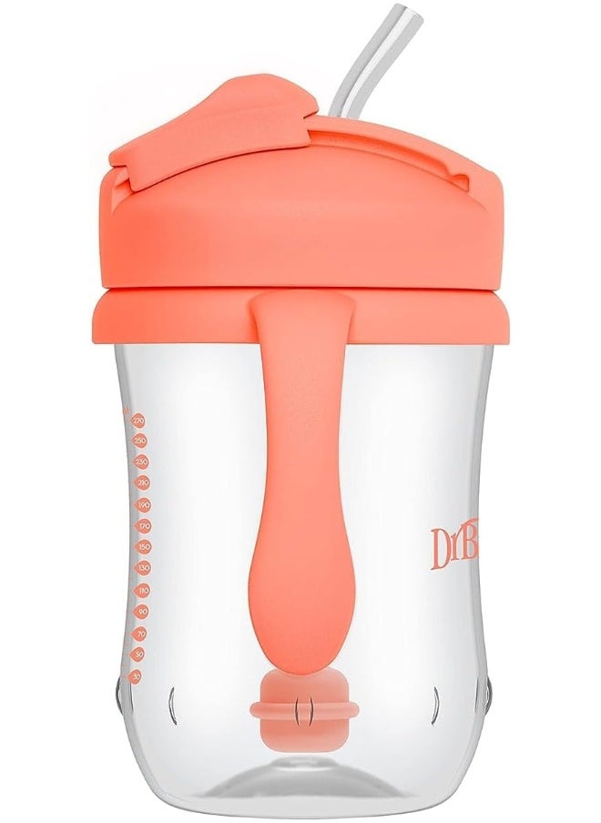 Dr. Brown's Milestones Baby's First Straw Cup, Training Cup with Weighted Straw, 9oz/270mL, Coral, BPA Free, 6m+