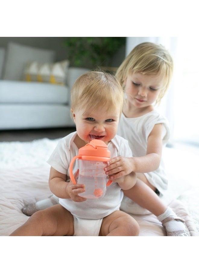 Dr. Brown's Milestones Baby's First Straw Cup, Training Cup with Weighted Straw, 9oz/270mL, Coral, BPA Free, 6m+