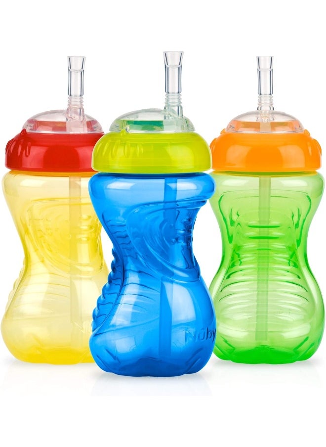Nuby 3 Piece No-Spill Cup with Flex Straw, Neutral, 10 Ounce