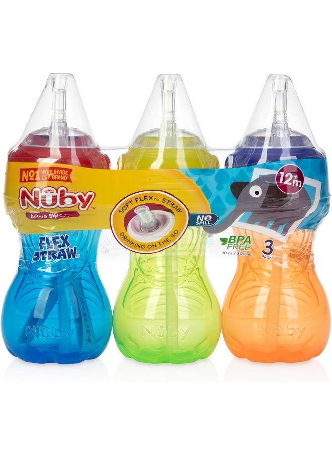 Nuby 3 Piece No-Spill Cup with Flex Straw, Neutral, 10 Ounce