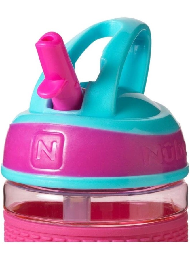 Nuby Thirsty Kids Flip-it Freestyle On the Go Water Bottle with Bite Resistant Hard Straw Cup and Easy Grip Band