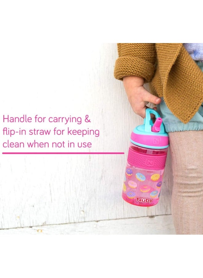 Nuby Thirsty Kids Flip-it Freestyle On the Go Water Bottle with Bite Resistant Hard Straw Cup and Easy Grip Band