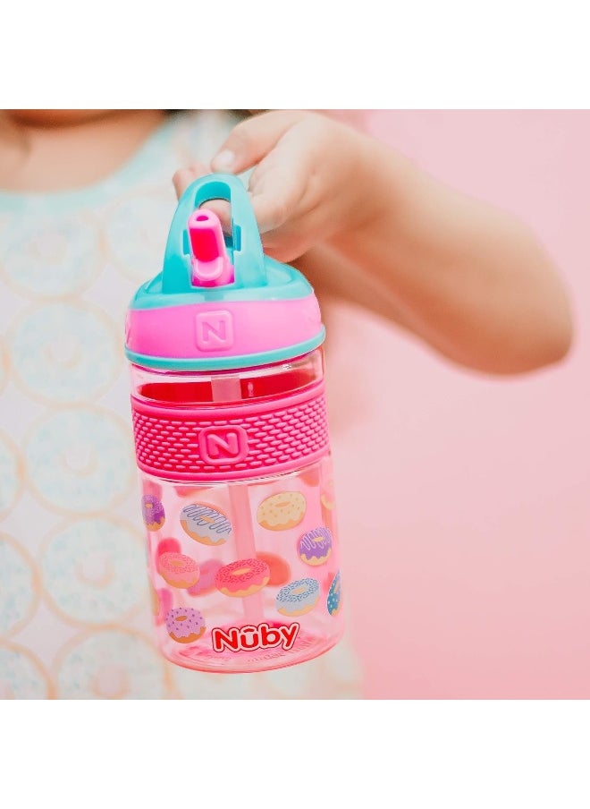 Nuby Thirsty Kids Flip-it Freestyle On the Go Water Bottle with Bite Resistant Hard Straw Cup and Easy Grip Band