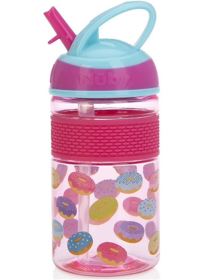 Nuby Thirsty Kids Flip-it Freestyle On the Go Water Bottle with Bite Resistant Hard Straw Cup and Easy Grip Band