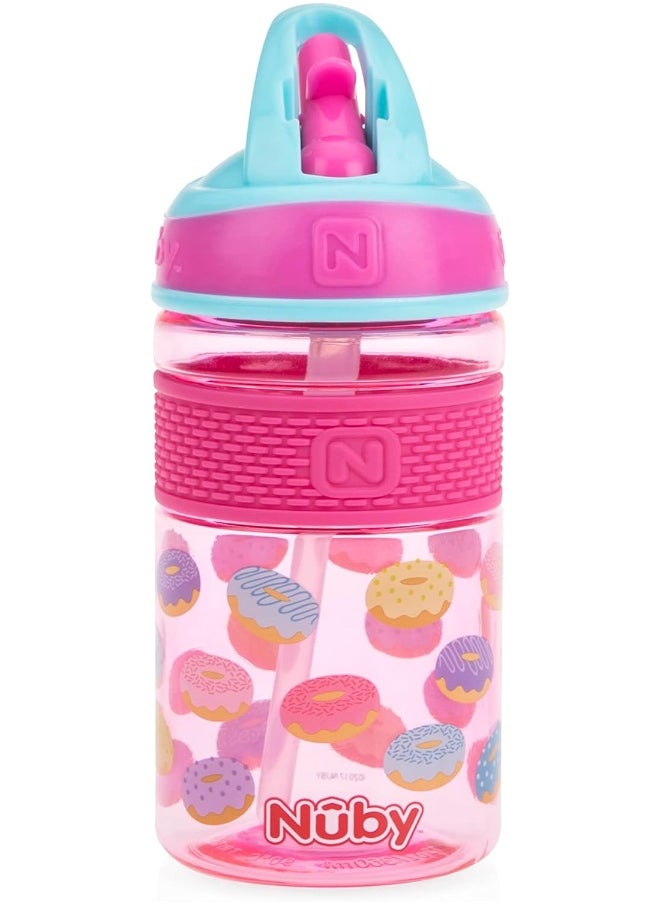 Nuby Thirsty Kids Flip-it Freestyle On the Go Water Bottle with Bite Resistant Hard Straw Cup and Easy Grip Band