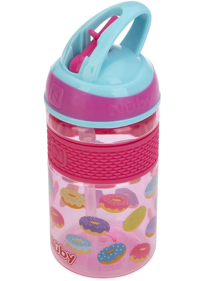 Nuby Thirsty Kids Flip-it Freestyle On the Go Water Bottle with Bite Resistant Hard Straw Cup and Easy Grip Band