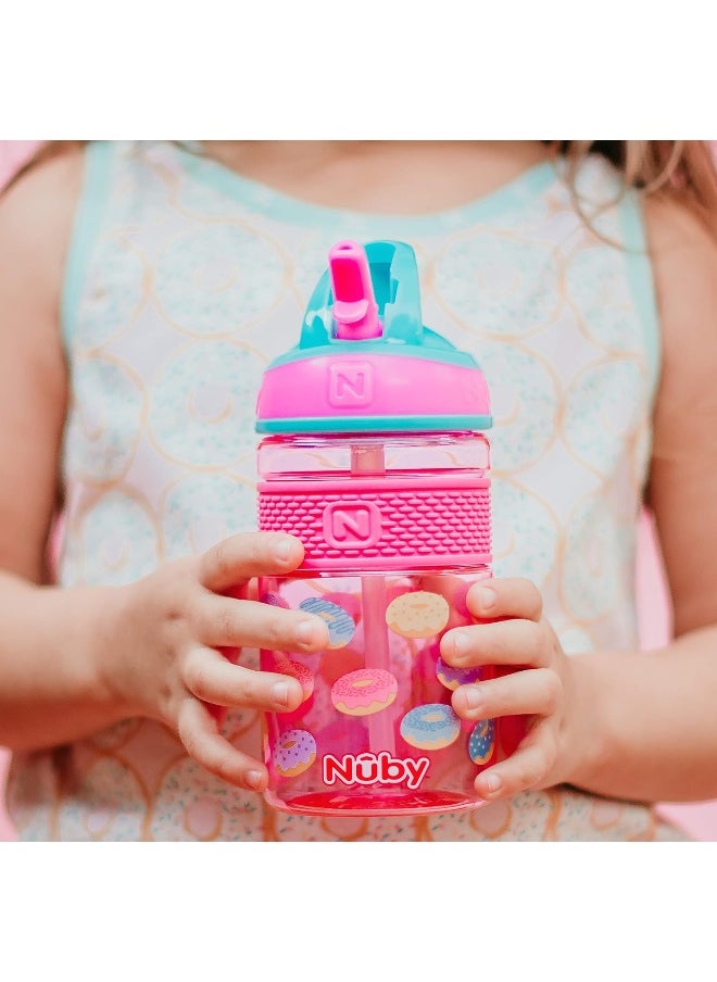 Nuby Thirsty Kids Flip-it Freestyle On the Go Water Bottle with Bite Resistant Hard Straw Cup and Easy Grip Band