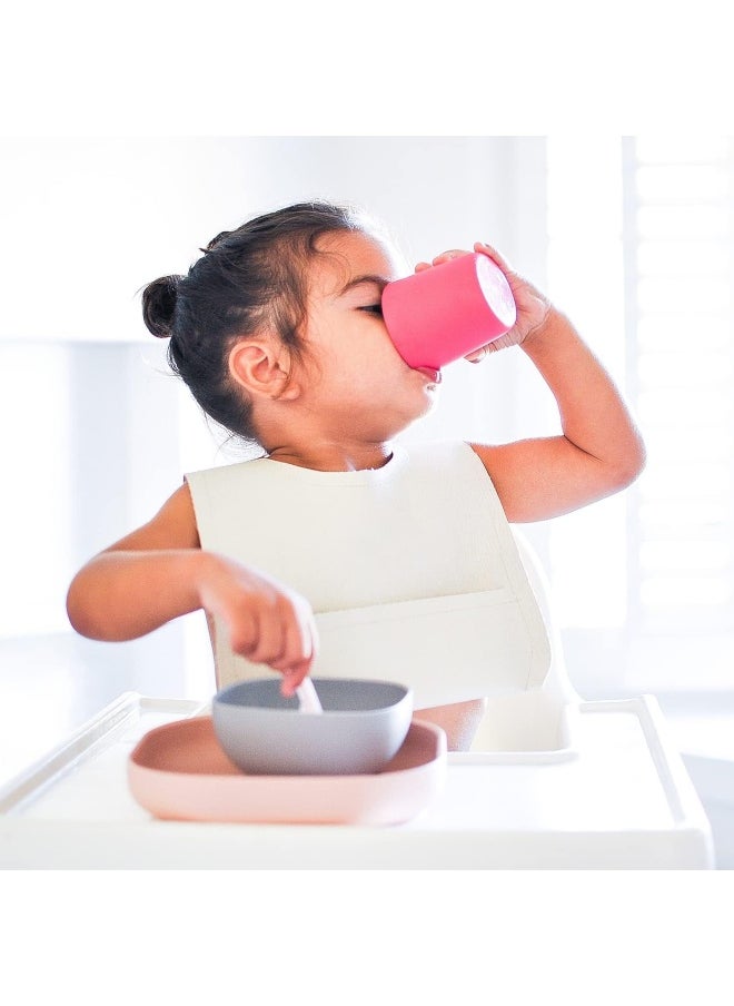 Béaba Silicone 4-Piece Dishware - 100% Silicone Baby Plate Set, Baby Bowls - Includes Baby Plate, Baby Bowl, Baby Cup, 2nd Stage Silicone Spoon, (Rose)