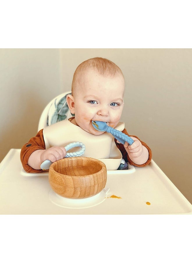Itzy Ritzy Silicone Spoon & Fork Set; Baby Utensils Featuring a Baby Fork and Spoon with Looped, Braided Handles - Made of 100% Food Grade Silicone & BPA-Free - Ages 6 Months and Up (Blue)