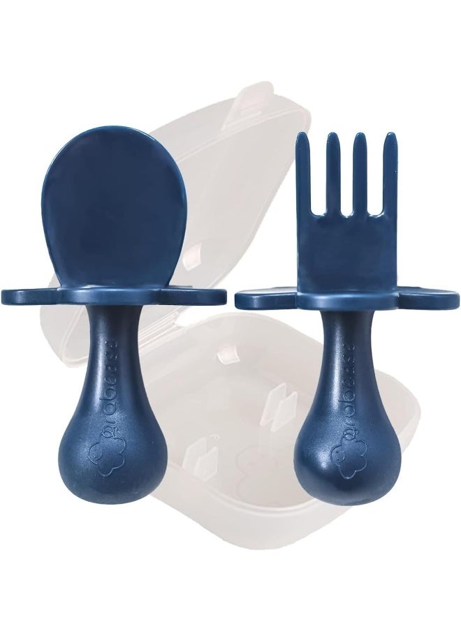 Grabease Baby Spoons Baby Led Weaning Supplies Baby Utensils Baby Spoons Self Feeding, Bpa-Free & Phthalate-Free for Baby & Toddler, 1 Set, Navy
