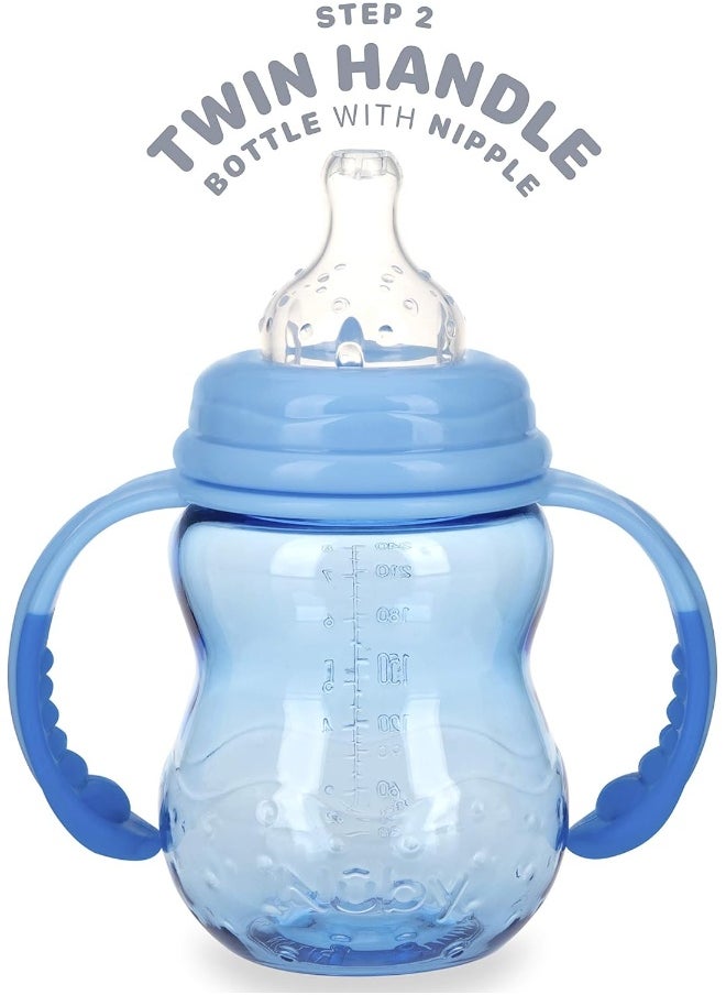 Nuby 3 in 1 Baby Bottle to Training Sippy Cup - 8 Oz Toddler Cups Spill Proof with Soft Spout, & Removable Grip Handles